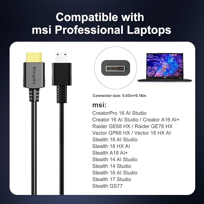 MSI 330W (20V/16.5A) Gaming Laptop GaN Charger for Vector GP68/Pulse GP78 HX PD 3.0 Fast Charging Adapter with 11-40mm Cable Compatible with Titan GT77 HX/Raider GE78 HX/Stealth GS77/ Pulse GP68 HX
