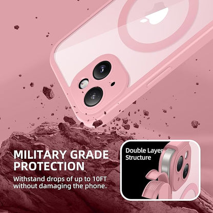 BERFY Magnetic for iPhone 14 Case, Compatible with MagSafe, Built-in Privacy Screen Protector and Upgraded Camera Protection, Anti-Spy Full Body Shockproof Phone Case for 14 6.1", Pink