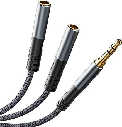 JOMLEY Headphone Splitter 1.6ft(0.5m), Audio Splitter 3.5mm 1 Male to 2 Female Adapter, Nylon-Braided 3.5mm Dual Headphone Jack Extension Cable for Headset, Smartphone, Tablet, Laptop