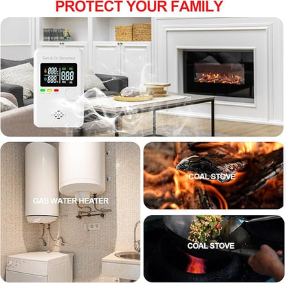 2 Packs Combination Natural Gas Detector & Carbon Monoxide Alarm,4-in-1 Real-time Display & Monitor,Low-Concentration Detect,Plug in Propane Detector & CO Alarm for Home,Camping,RV, Apartment