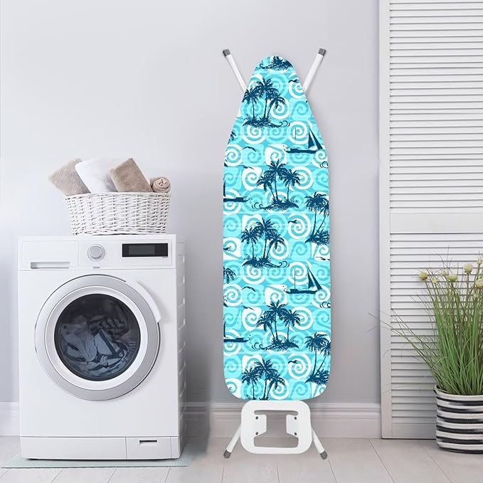 ZCFYGDX 18" x 58" Ironing Board Cover Scorch Resistant,Wear & Soil Resistant Covers, Easy Installation Elastic Edges 3 Fasteners,Lightweight & Breathable Coconut Tree Sailboat Print Size-2XL