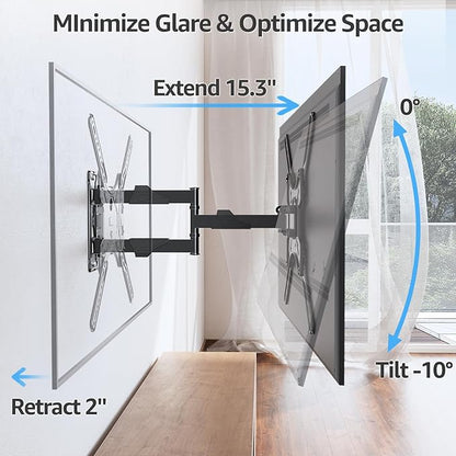 MOUNTUP TV Wall Mounts for Most 26-60 Inches TVs, Full Motion TV Bracket with Swivel and Extension, Articulating Arms, Tilt, Leveling, Single Stud Design, Max VESA 400x400mm up to 77lbs, MU0009