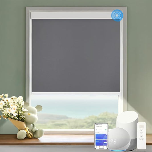 COOLWINDS Motorized Blinds with Remote Cordless Automatic Motorized Shades Custom Blinds for Windows Smart Curtains Compatible with Alexa Google Home(Blackout Thunder Grey,W30 x H72in)