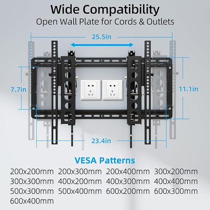 HOME VISION Ultra-Large TV Mount Bracket for 32-90 Inch TVs, Supports up to 132lbs with Sliding Design, Heavy Duty TV Wall Mount for up to 24" Studs with Swivel, Tilt, Max VESA 600x400mm, HVX601