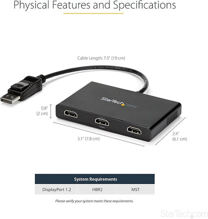 StarTech.com 3-Port Multi Monitor Adapter - DisplayPort 1.2 to 3x HDMI MST Hub - Triple 1080p HDMI Monitors - Video Splitter for Extended Desktop Mode on Windows PCs Only - DP to 3x HDMI (MSTDP123HD)