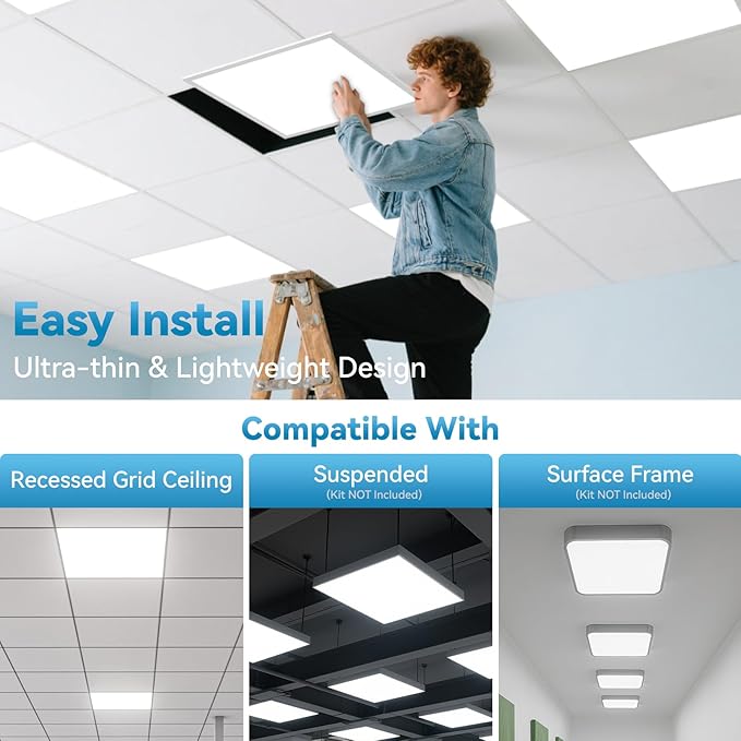 Msbfi 2x2 LED Flat Panel Light - 4 Pack Drop Office Ceiling Light 30-35-40W Adjustable, 130LM/W 3500K/4000K/5000K Selectable, 0-10V Dimmable, 100-277V for Office Ceiling Lighting Fixture ETL/DLC