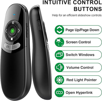2 in 1 USB Type C Presentation Clicker with Green Laser Pointer, Wireless Presenter for PowerPoint Presentation PPT Clicker, 2.4GHz Presenter Remote Slide Advancer for MacBook/Computer