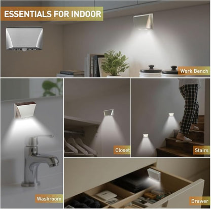 somisgarden Silver Motion Sensor Night Light for Doors, Cabinets & Stairs | 3-Way Magnetic/Adhesive/Screw Mount | Auto On/Off in Darkness | Battery-Powered LED for Hallway & Keyhole