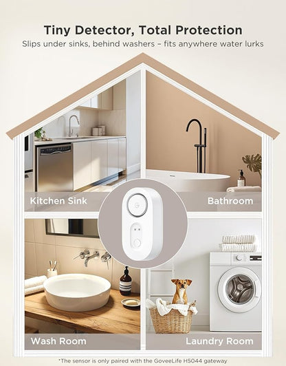 GoveeLife Water Leak Detector 3 Pack with 105dB Adjustable Alarm, Water Alarm with Dual Sets Sensor Probes Leaks and Floods. Suit for Home, Basement, and Kitchen(Cannot Connect to Wi-Fi Directly)