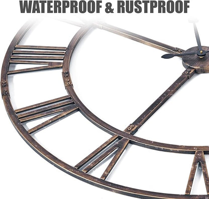 Ohweog Large Wall Clock for Living Room Decor – 60 Inch Silent Non-Ticking Modern Farmhouse Wall Clock, Oversized Decorative Metal Roman Numeral Clock (Bronze, 60 Inch)