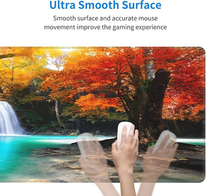 Deep Forest Waterfall Extended Big Mouse Pad Large,XL Gaming Mouse Pad Desk Pad,31.5x11.8inch Long Computer Keyboard Mouse Mat Mousepad with 3mm Non-Slip Base for Home Office Work