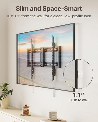 monTEK Heavy Duty Fixed TV Wall Mount for 43–95 Inch TVs, 1.1" Ultra Slim Low Profile Bracket, 200 lbs Capacity, Max VESA 800x400mm, Fits 16"/18"/24" Studs, Space-Saving for Large Flat & Curved TVs