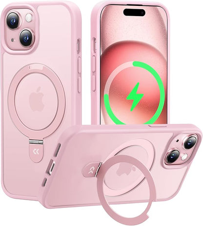 CASEKOO Designed for iPhone 15 Case with Magnetic Invisible Stand [Military Drop Protection] [Compatible with MagSafe] Shockproof Slim Translucent Matte Case 6.1 Inch, Pink