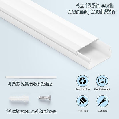 YCLYC Cord Covers - 63in Paintable TV Cable Hider Kit, X-Large Cord Management System for Walls