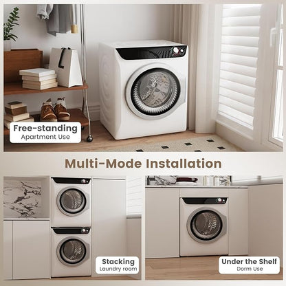 VCJ 2.6 cu.ft Portable Dryer, 1400W Electric Clothes Dryer with 5 Drying Modes & Stainless Steel Tub, Front Load Compact Dryer for Home, Apartment, Dorms