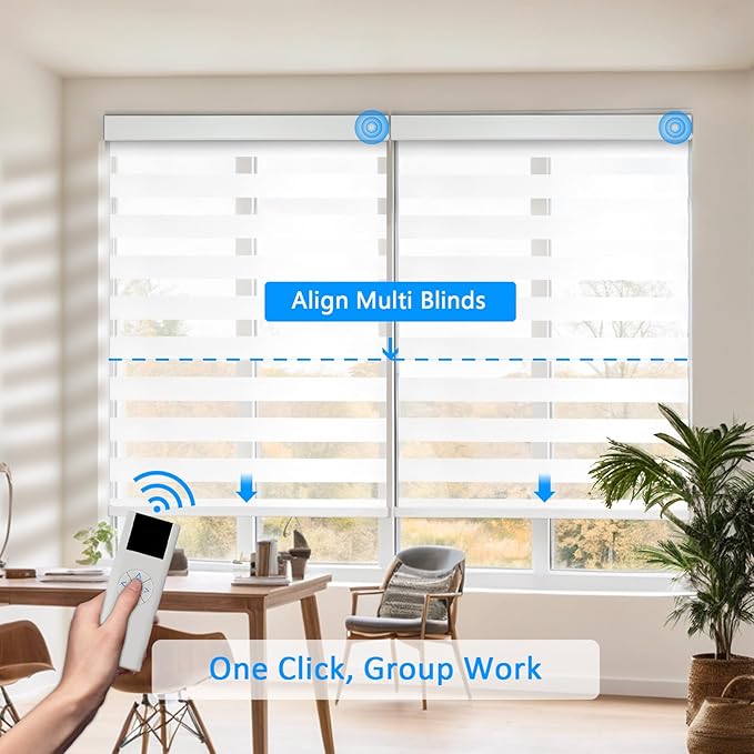 COOLWINDS Motorized Zebra Blinds for Windows Cordless Electric Curtains with Remote Control Blackout Shades Custom Smart Blinds Compatible with Alexa Google Home(Light Filtering White,W51 X 72in)