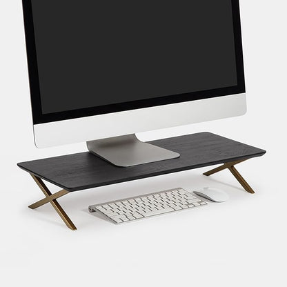 Anji Mountain Monitor Stand - Desktop Organizer & Laptop Riser, Ergonomic Monitor Riser, Space-Saving Monitor Stand for Desk, Durable Construction, Easy Assembly, Ideal for Home & Office,Black