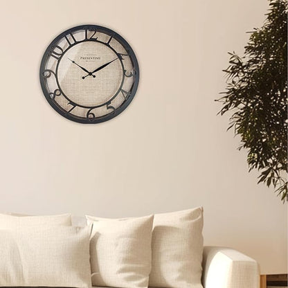 Presentime & Co 13" Farmhouse Series Wall Clock, Cottage Style, Faux Burlap Design, Silent No Ticking, Oil Rubbed Antique Bronze Finish