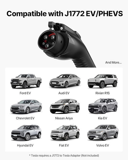 VEVOR Level 2 EV Charger, 32 Amp Adjustable Current, 240V Electric Vehicle Portable Charger with 25 ft Charging Cable, NEMA 14-50P Plug, LCD Display, Plug-in Home Car Charging Station for SAE J1772 EV
