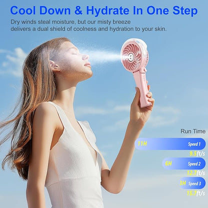 HandFan 2025 Upgraded Portable Misting Fan, Two Button Easy Operation, Handheld Rechargeable Mister Fan, Spray Water Mist Fans, Mini Electric Cooling Fans for Travel, Outdoors, Disney(Pink)