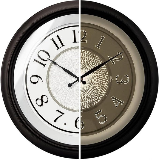 FOUNTAIN DESIGNS Galaxy 18 Inch Luminous Atomic Wall Clock with Night Light, Illuminated Wall Clock with Smart Sensor to Turn on/Off LED Light, Oil Rubbed Bronze Finish, Unique