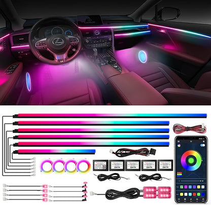 Dreamcolor Acrylic Ambient Lighting Car Lights – Wireless APP Control, Music Sync, Dynamic RGB Interior Car LED Strip Light Kit, 22-in-1 Customizable LED Lights for Car Interior