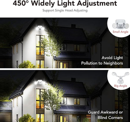 OREiN 2 Pack Motion Sensor Outdoor Lights, 450° Superwide Adjustment Dimmable Dusk to Dawn Flood Lights Outdoor, 5000K 12W=150W Outside LED Security Lights, IP65, White (Hardwired)