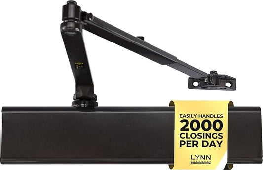 LYNN HARDWARE Heavy Duty Automatic Door Closer (Bronze) - Commercial Grade, Contractors Choice, Adjustable Speed & Force, Delayed Closing Timer, 3 Mounting Options, 3 Hour Fire Rated (DC8016 Model)