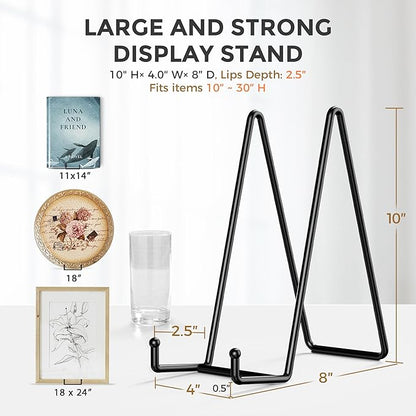 TR-LIFE 3 Pack 10 Inch Large Plate Stands for Display - Metal Plate Holder Display Stand + Picture Frame Holder Stand + Small Easels for Decorative Plate, Platter, Book, Plaques, Photo, Tabletop Art