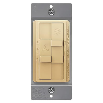 TOPGREENER Kalide Combo Dimmer Switch with 3-Speed Fan Control, Light and Fan Combination Switch, Single Pole, 2.5A, 200W LED/CFL, Neutral Wire Not Required, TGDSFS3-GD,Gold