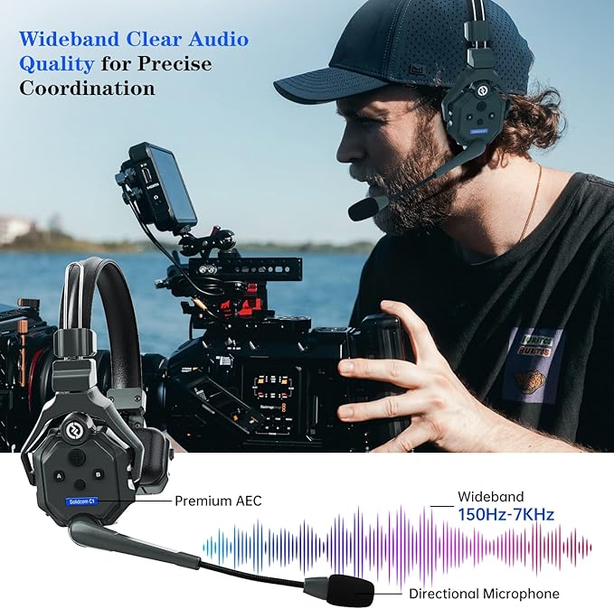 Hollyland Solidcom C1 2 Users 1100ft Full-Duplex Wireless Headset Intercom System for Team Communication Group Talk Single-Ear Headset with 1 Master & 1 Remote Headsets (C1-2S)