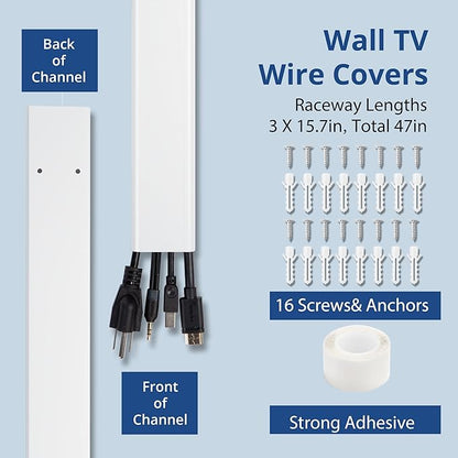 47in TV Cord Hider, YCLYC Cord Hider for Wall Mount TV, Large Cable Hider, Paintable Wire Covers for Cords, Cable Management Cord Organizer, Wire Hiders for TV on Wall 3*L15.7in W2in H0.7in, White