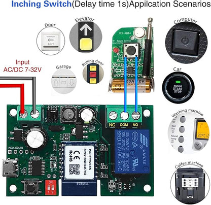 Newgoal WiFi Wireless Inching Relay Switch Momentary DIY Smart Home Remote Control DC 5-32V AC 90-250V Compatible With Alexa Echo IFTTT (Using TUYA/Smart Life APP)