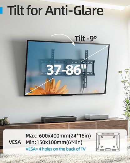 Tilt TV Wall Mount Fits 16-24" Studs, Holds 37-82" TVs up to 132 lbs, Max VESA 600x400mm - by USX STAR