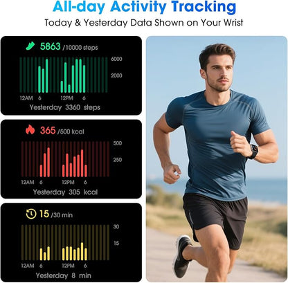 Pedometer Watch No APP/Phone Required, Waterproof Fitness Tracker Watch with Heart Rate Monitor, Large Screen with Pedometer, Sleep Tracking, Calories & Step Counter, Smart Watches for Women Men