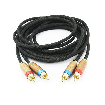 NewFantasia Audiophiles 2RCA Male to 2RCA Male Stereo Audio Cable HiFi System Interconnect Cable 6N OCC Copper Silver Plated Cord Walnut Wood Shell 2 RCA to 2 RCA 1m 3.2ft