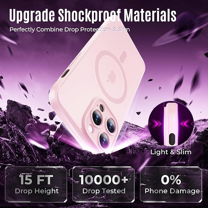 Designed for iPhone 12 Pro Case, Compatible with MagSafe, with Privacy Screen Protectors X2, [Camera Protection] [15FT Military Drop Protection] Shockproof Phone Case, 6.1", Pink