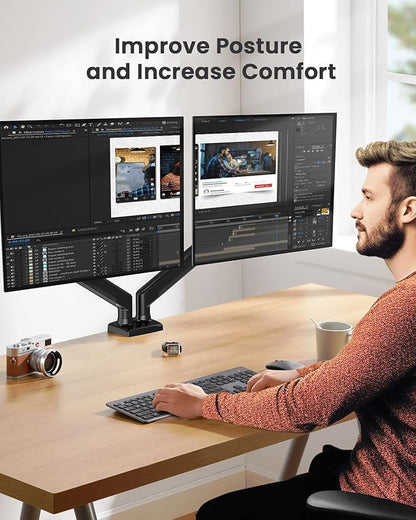 ErGear Dual Monitor Stand up to 33 inches Screen, Load-Bearing Max 22 lbs Each Arm, Adjustable Dual Monitor Mount, Sturdy Steel vesa Monitor Mount with Stable VESA 75x75 100x100mm