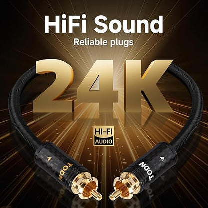 TODN Audiophile RCA Cables 3ft with Silver-Plated-OCC Core HiFi RCA Audio Cable Male to Male for Home Stereo System (3ft/1m, 1 Pair)