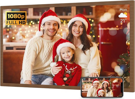 Extra-Large Digital Picture Frame 32"-Wood-Frame - Dual-WiFi 1920x1080 FHD IPS Load Photo Video from Phone via APP Email, Wall Mounted for Home Decoration Wood Grain Design, Gifts for Mom Dad Family