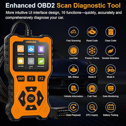 LOERUMG OBD2 Scanner Diagnostic Tool, Enhanced Check Engine Code Reader, Car OBDII/EOBD Scanner with Fault Code Reset & I/M Readiness Auto Engine Light Diagnostic Scan Tool for Vehicles After 1996.
