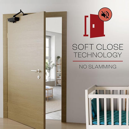 PrimeWare DC-300 Automatic Adjustable Door Closers for Home | Soft Close, No Slam | Residential and Commercial Door Closer | Level 3 | for Doors Weighing 90-140 lbs | Hydraulic Door Spring - Black