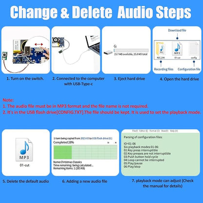 XLW Module - 16MB Push Button Activated Sound Module with Speaker, Type-C Cable, and Easy Recording Capability16 Minutes for Personalized Greetings, DIY Projects, and Holiday Crafts (Blue-1 PC)