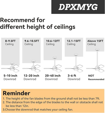 DPXMYG 12 inch Ceiling Fan Downrod with Extension Cord, 1 FT White Downrod for Ceiling Fan, 1 inch Outside Diameter, Ceiling Fan Boom Suitable for a Wide Range of Fans (White, Not Threaded)