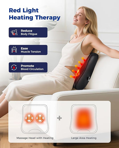 OMASSA Shiatsu Back Massager with Heat-Electric Back Massager for Pain Relief Deep Tissue-Up and Down Rolling Massage Heated Lower Back Massager for Office/Home/Car-Gift for Men Women Parents