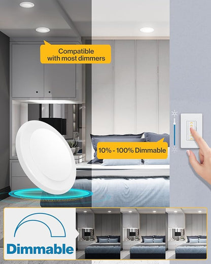Sunco 5/6 Inch LED Disk Lights, Flush Mount Disc Recessed Ceiling Can Lighting, 1050 LM, 3000K Warm White, Dimmable, 15W=75W, Damp Rated ETL 4 Pack