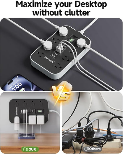 Appliance Power Strip- 14 Guage Heavy Duty Extension Cord, 24in, 8 AC Outlet& 6 USB Ports 4.8A USB Charging Station, 1080J, High Wattage for Microwave, Conditioner, Kitchen, Garage Essentials.