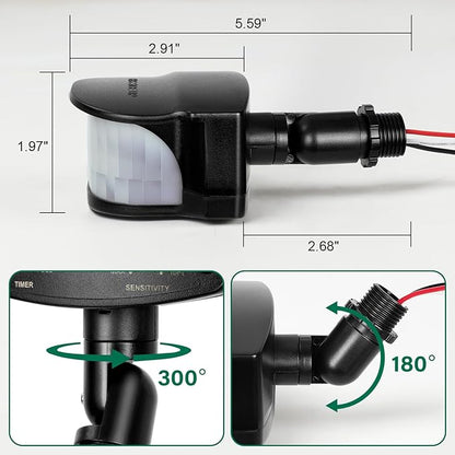TREEWELL 240-Degree Replacement Motion Detector, Adjustable Time & Detection Sensitivity Up to 60 Feet Range, 3 Working Modes Pir Motion Sensor for Security Floodlight, Black, UL Listed