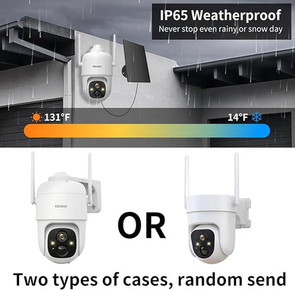 2K PTZ Solar WiFi Security Camera with AI Motion, Color Night Vision, 360 View, Waterproof, Alarm - Rechargeable Battery