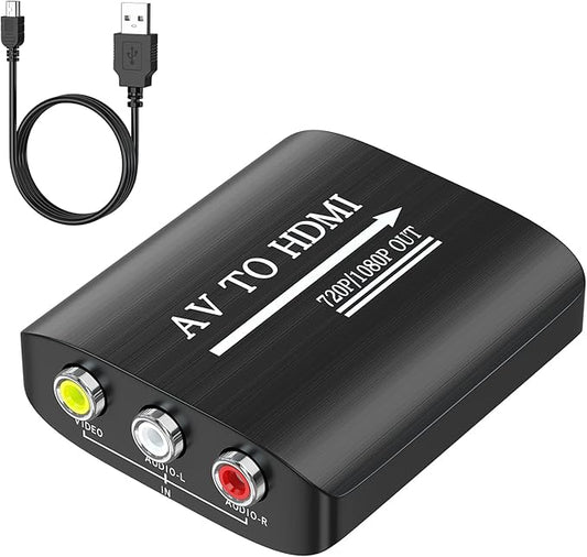 GINGIN AV to HDMI Converter, AV to HDMI Adapter Support 720p/1080p for PS1/PS2/PS3/Xbox 360/WII/N64/SNES/STB/VHS/VCR/Blue-Ray DVD Players